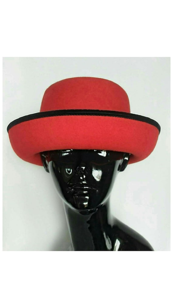 Vintage 1980's BetMar Red Wool Hat w/Velvet Black