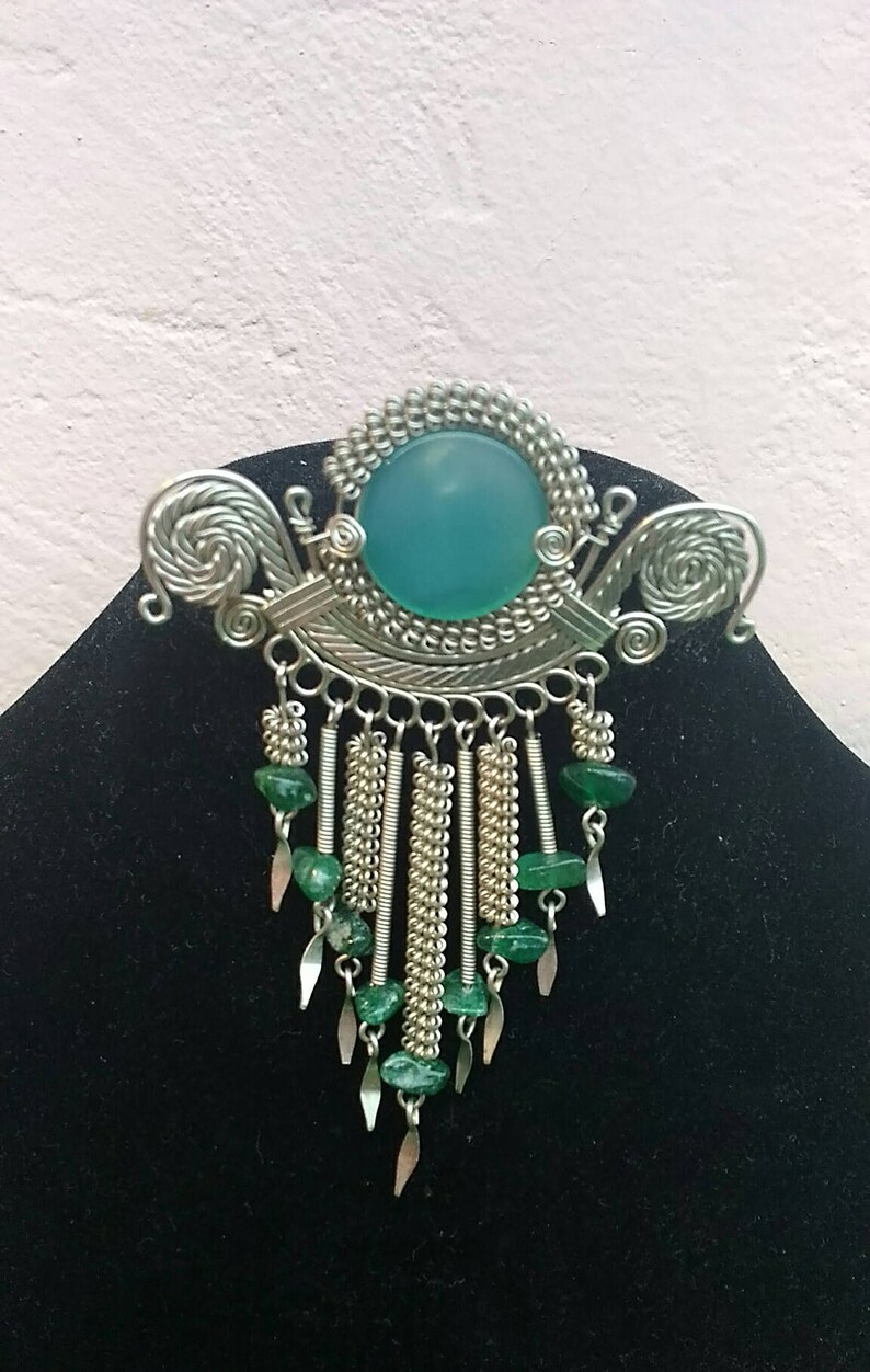 Vintage 1990/'s Handcrafted Agate Stone Silver Brooch /& Earrings Gift Set