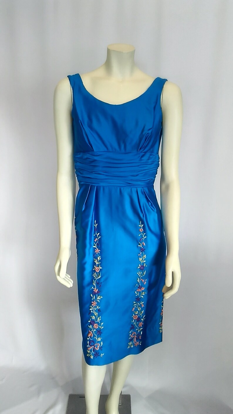 Vintage 1950's Royal Blue Satin Dress and Coat Ensemble | Etsy