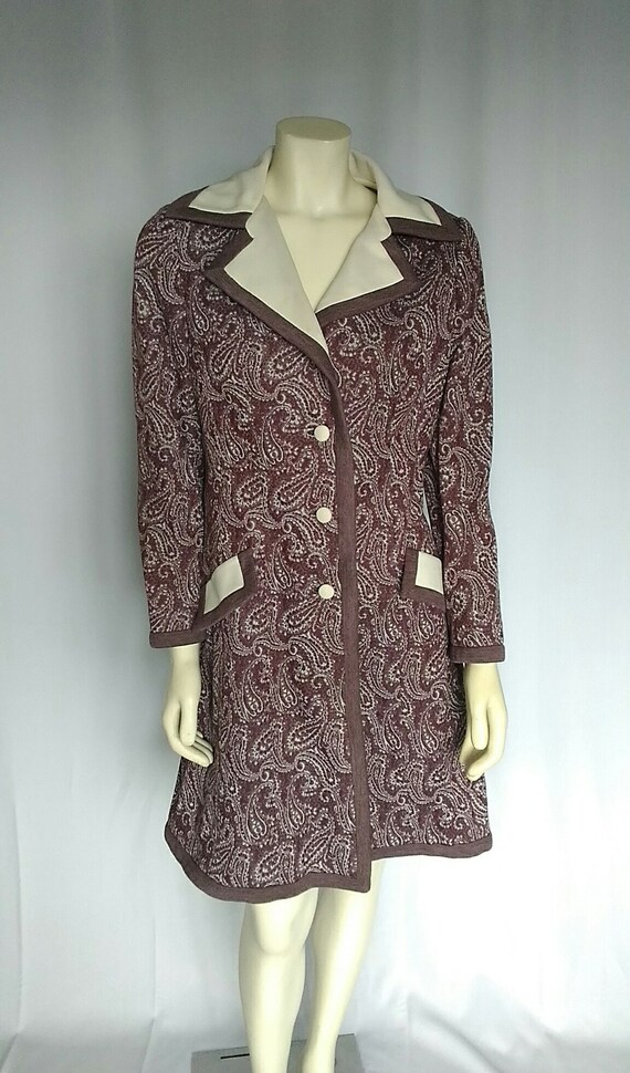 Vintage 1960's Lilli Ann Coat Mod Maroon and Beige