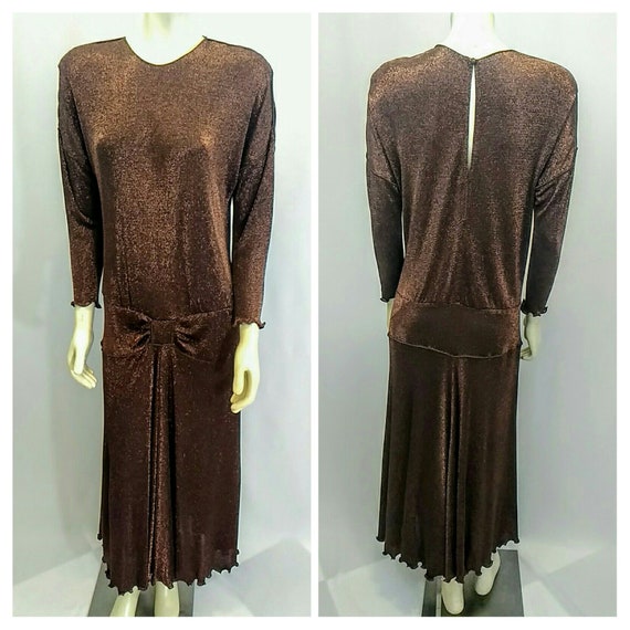 Vintage 1970's; Knit Dress Copper Metallic; Disco… - image 1