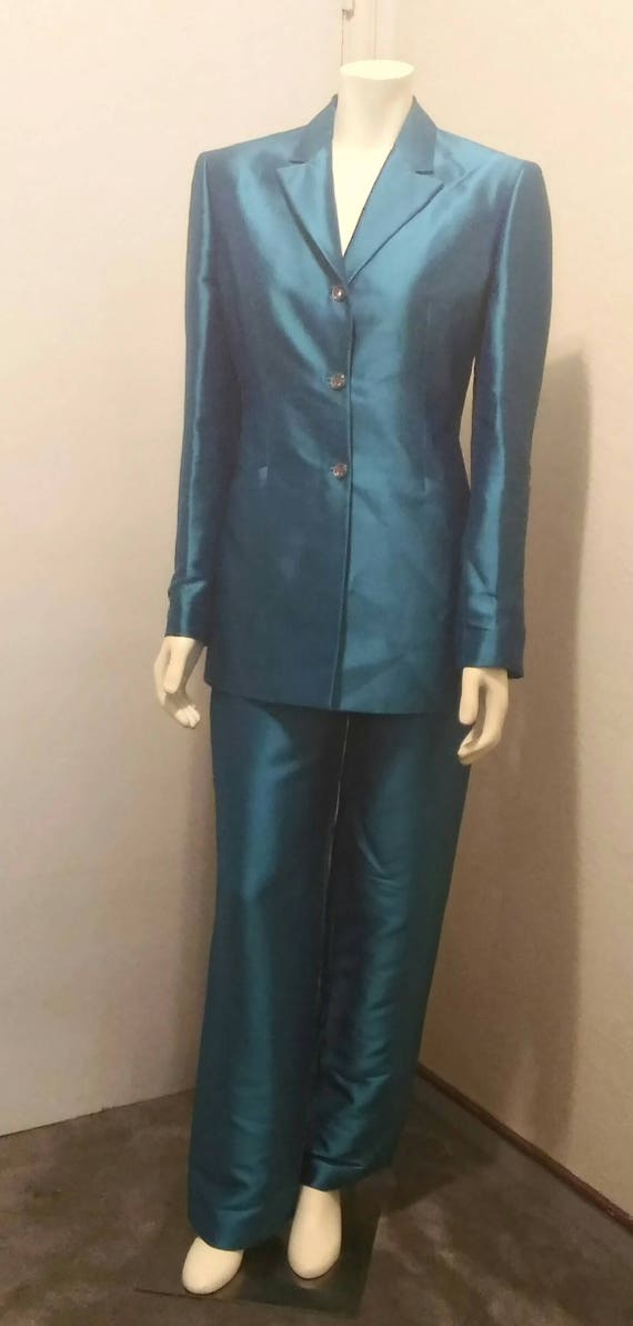 Vintage 90's Couture Gianni Versace Teal Pant Suit