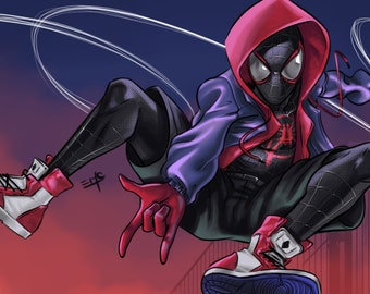 Spiderman Spider Verse Miles Morales Watercolor Print - Etsy