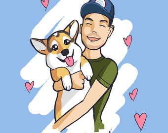 Custom Pet and Owner Portrait Dog Cartoon Cute Illustration - Etsy Custom Pet and Owner Portrait Dog Cartoon Cute Illustration - Etsy
