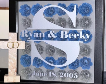 PERSONALIZED: Wedding/Anniversary Rolled Paper Flower Shadow Box