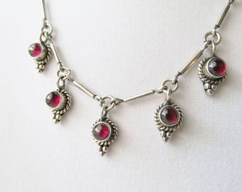 Sterling Garnet Vintage Art Nouveau Revival Choker Necklace