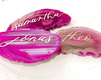Pink Agate Place Cards | Place Cards with Calligraphy | Pink Name Cards | Geode | Escort Cards