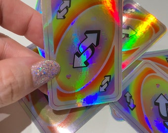 UNO Reverse Sticker - Water Resistant - Holographic - Rainbow - Bisexual - Lesbian - Pansexual - Nonbinary - Transgender - Asexual- Progress