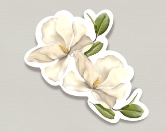 Magnolia Sticker | Flower Sticker | Botanical Vinyl Decal | Floral Illustration Sticker for Water Bottle
