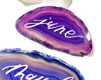 Agate Slice Wedding Place Cards | Purple Personalized Agate Escort Card | Event Decor | Table Setting | Baby Shower Favor