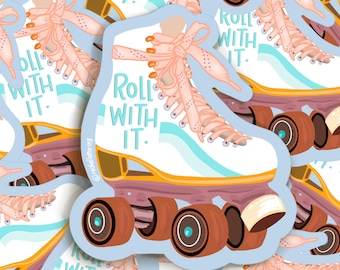 Roller Skating Sticker / roller skates / Roll with me / retro roller girl sticker