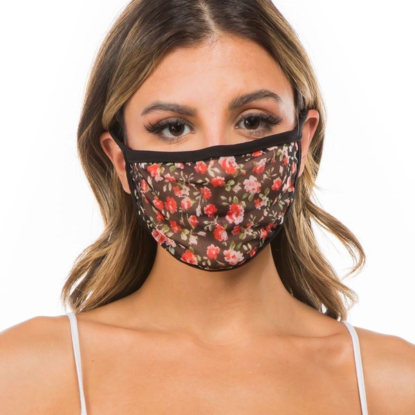 Floral Sheer Mesh Face Mask | Single Layer | See-Through | Breathable | Made in USA