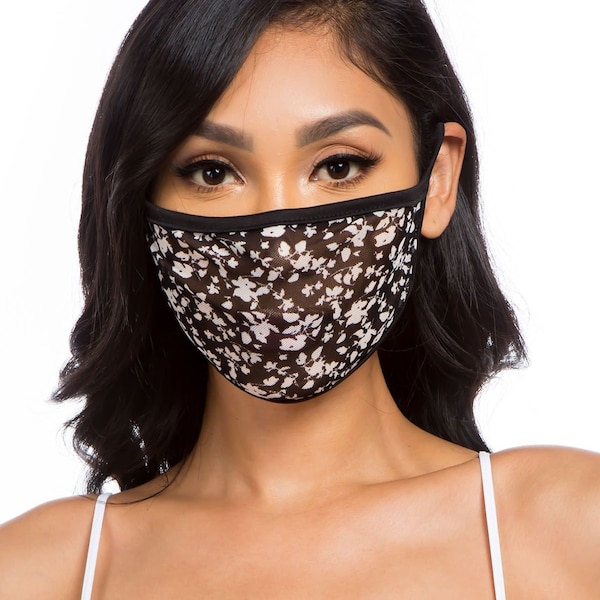 Black & White Mini Floral Mesh Face Mask | Single Layer | See-Through | Breathable | Made in USA