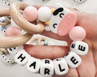 Personalized Baby Toy Ring | Baby Sensory Toy Gift | Wooden Ring w. Name | Custom Name Rattle Toy | Personalized Wooden Baby Toy Ring