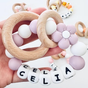 Personalized Baby Ring | Baby Sensory Toy Gift | Silicone Ring with Name | Baby Shower Gift | Custom Silicone & Wooden Baby Shower Gift