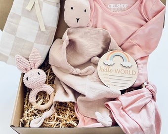 Welcome Baby Girl Gift Basket | Newborn Gift Set | 6pc Baby Shower Bundle | Baby Gift Box | Infant Gift Idea | Newborn Congratulations Gift