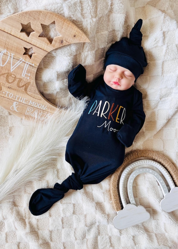 Made in USA Personalized Embroidered Rainbow Name Baby Gown