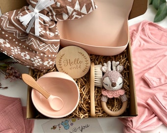 Baby Girl Gift | Baby Shower Gift | Welcome Newborn Baby Gift Box | 10 Piece Gift Set | Personalized Baby Set