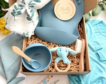 Newborn Gift Set | 10-Piece Baby Shower Box, Silicone & Muslin