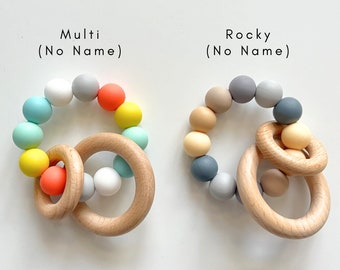 Wooden Silicone Sensory Ring | Personalized Silicone Rattle Ring | Wooden Rings | Sensory Toy