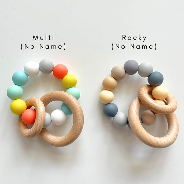 Wooden Silicone Sensory Ring | Personalized Silicone Rattle Ring | Wooden Rings | Sensory Toy