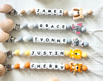 Pacifier Clip Personalized | Custom Binky | Pacifier Holder With Name | Dummy Clips | Custom Baby Shower Gift | Wooden Beech Holder