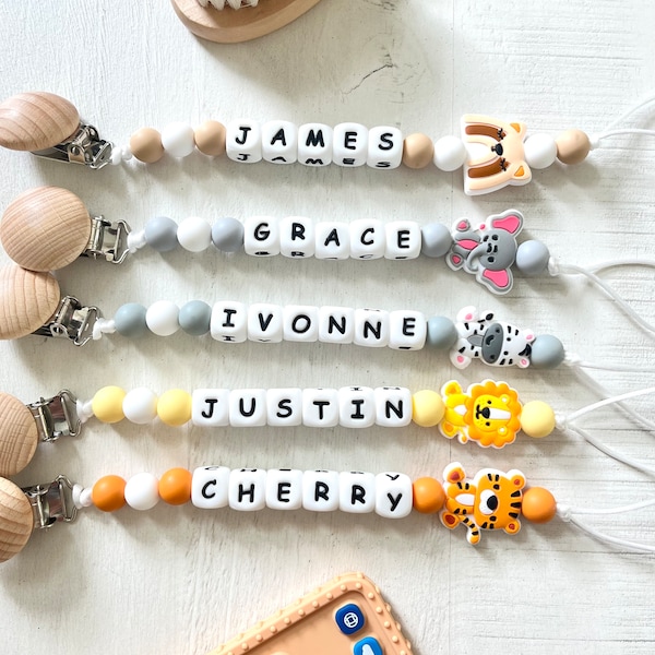 Pacifier Clip Personalized | Custom Binky | Pacifier Holder With Name | Dummy Clips | Custom Baby Shower Gift | Wooden Beech Holder