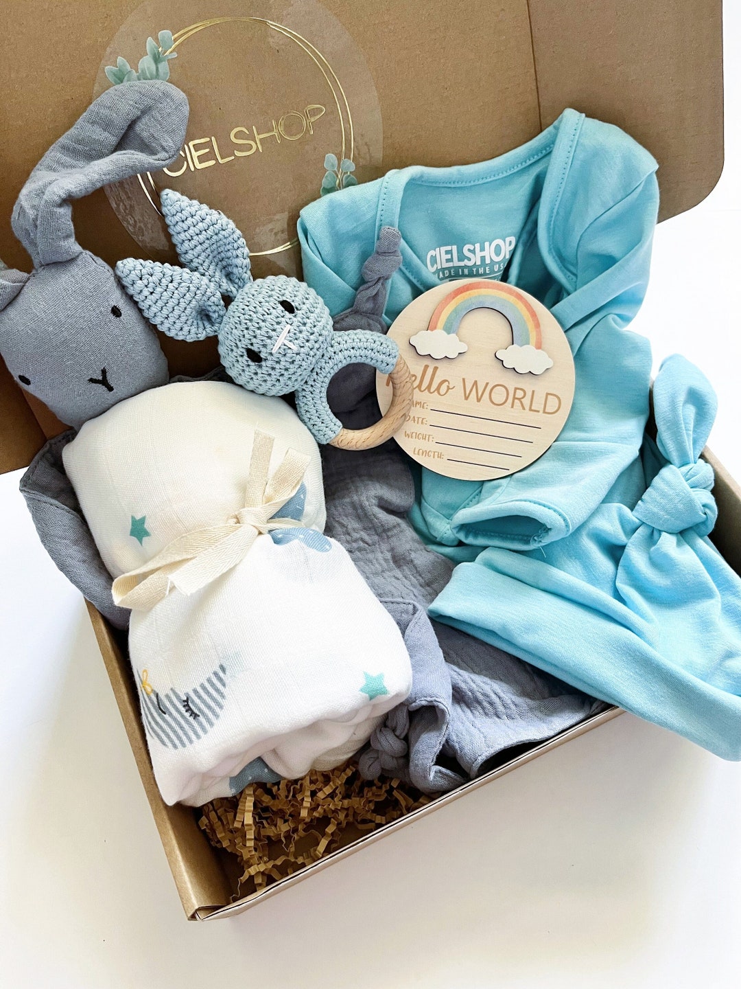 Newborn Gift Set 6pc Baby Shower Bundle Baby Gift Box Gift for Baby Boy