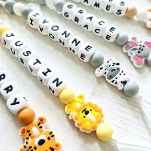 Pacifier Clip Personalized Custom Binky Pacifier Holder With Name Dummy Clips Custom Baby Shower Gift Wooden Beech Holder image 6