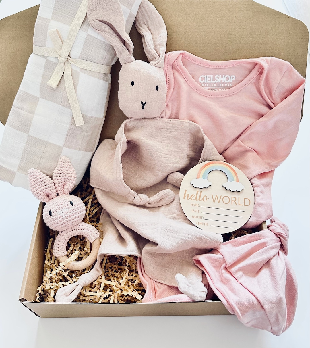 Welcome Baby Girl Gift Basket | Newborn Gift Set | 6pc Baby Shower ...