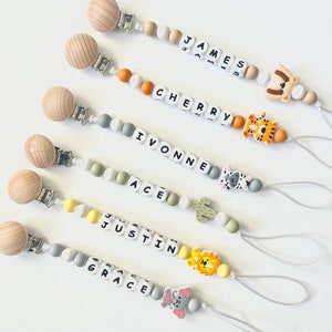 Pacifier Clip Personalized Custom Binky Pacifier Holder With Name Dummy Clips Custom Baby Shower Gift Wooden Beech Holder image 5