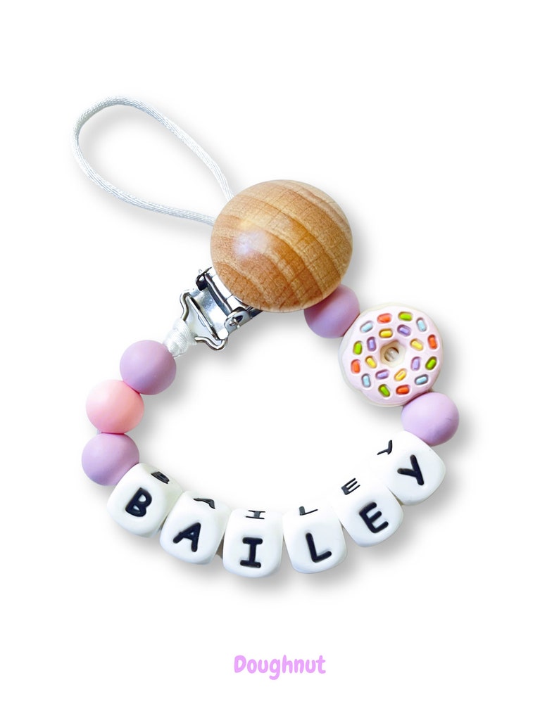 Pacifier Clip Personalized Custom Binky Pacifier Holder With Name Dummy Clips Custom Baby Shower Gift Wooden Beech Holder image 7