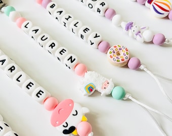 Pacifier Clip Personalized | Custom Binky | Pacifier Holder With Name | Dummy Clips | Custom Baby Shower Gift | Wooden Beech Holder