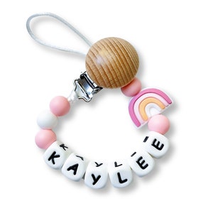 Pacifier Clip Personalized Custom Binky Pacifier Holder With Name Dummy Clips Custom Baby Shower Gift Wooden Beech Holder image 9