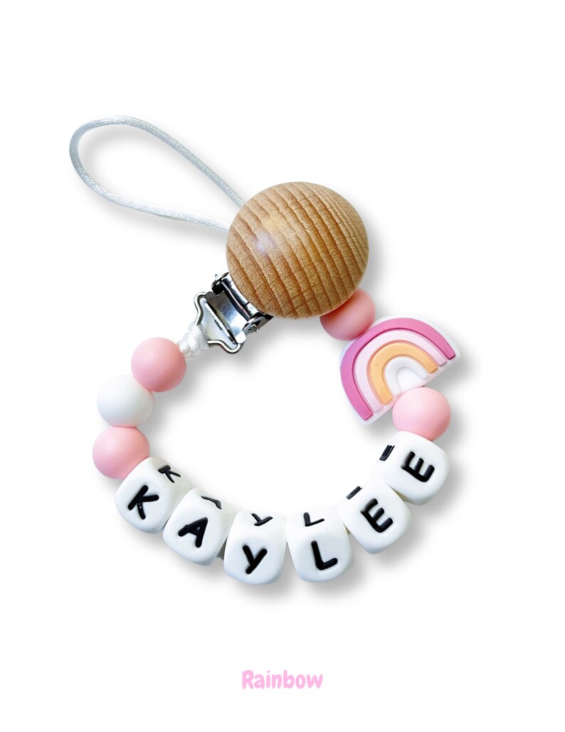 Pacifier Clip Personalized Custom Binky Pacifier Holder With Name Dummy Clips Custom Baby Shower Gift Wooden Beech Holder image 9