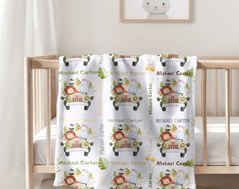 Personalized Custom Blanket | Baby Boy Safari Blanket | Kids Blanket | Super Soft Plush Blanket | Baby Shower Gift| Hospital Going Home
