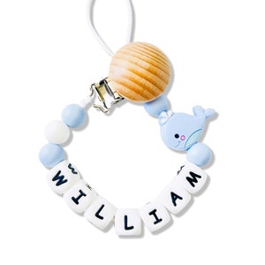 Custom Newborn Pacifier Clip Custom Binky Pacifier Holder With Name Dummy Clips Custom Baby Shower Gift Personalized Pacifier Clip Whale