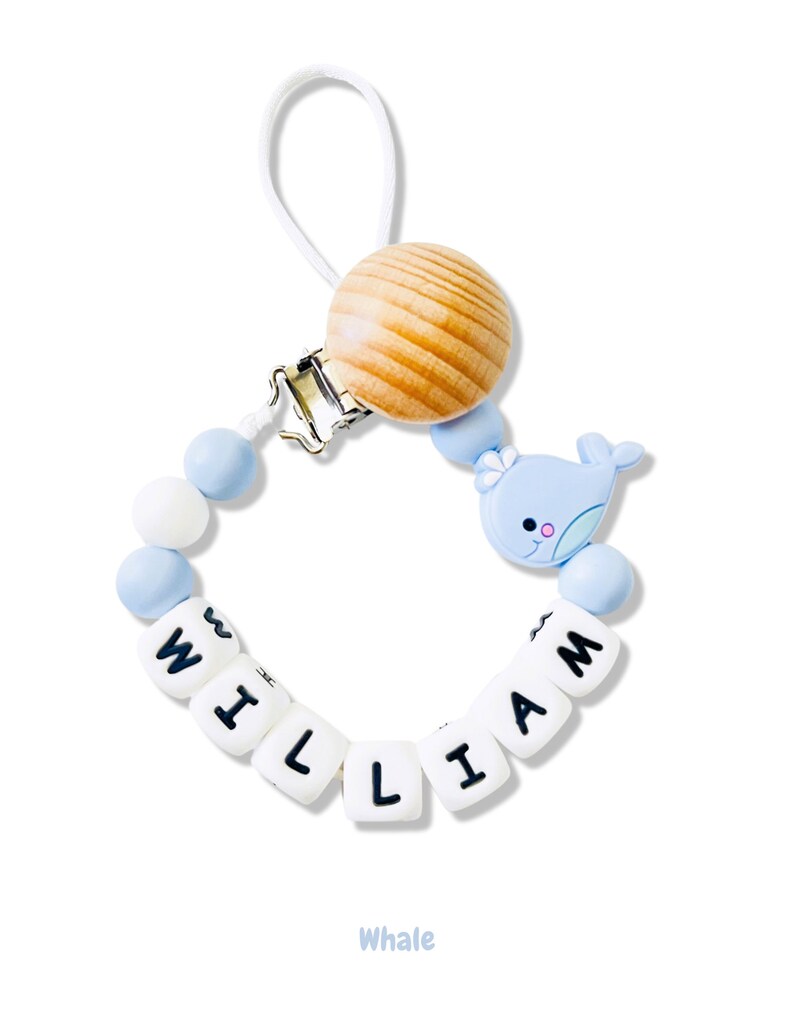 Custom Newborn Pacifier Clip Custom Binky Pacifier Holder With Name Dummy Clips Custom Baby Shower Gift Personalized Pacifier Clip Whale