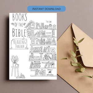 Books of the Bible Reading Tracker Bookshelf Coloring Page Digital Download