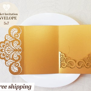Invito con taglio laser glitter oro scintillante, modello ripiegabile tascabile, invito matrimonio fai da te in formato SVG, cameo cricut invito ornamento autunnale