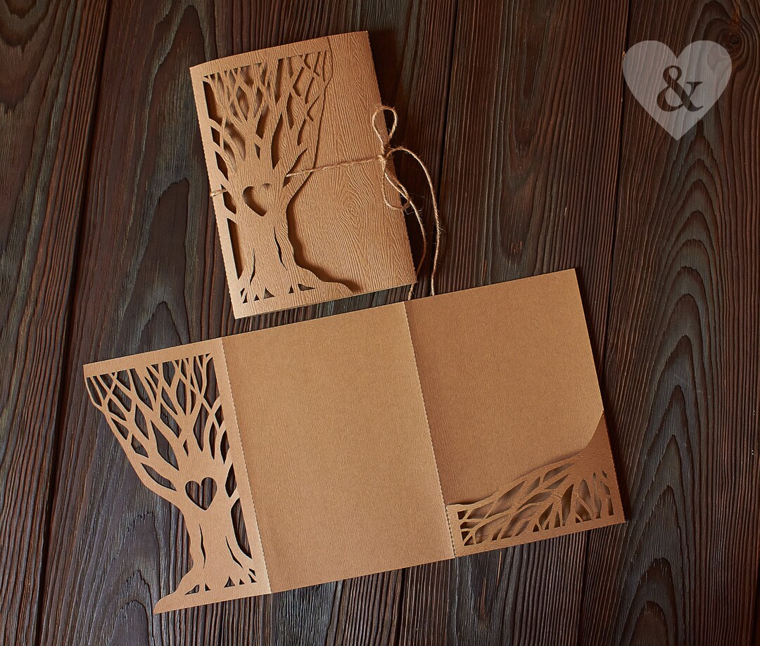 Laser Cut Wedding Invitation Tree Diypocketfold Wedding Invitationtri