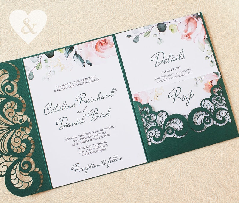 Emerald Green Pocket Wedding Invitation Kit Dusty Green Etsy