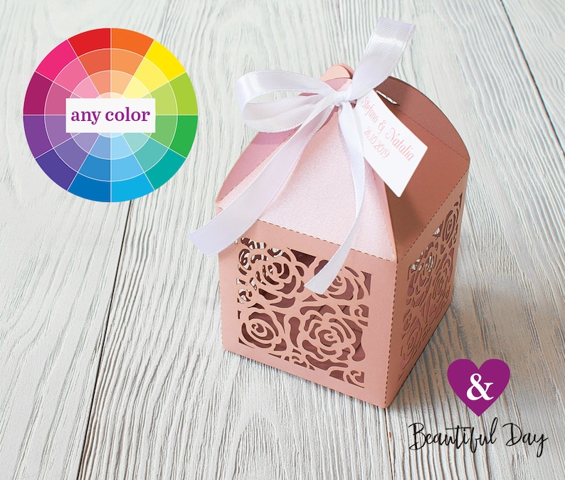 Laser Cut Favor Box Cake Favor Box Pink Favor Boxes Wedding Etsy