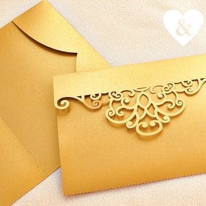 Gold Wedding Invitation Laser Cut Pocket Svg Shimmer Pocket - Etsy
