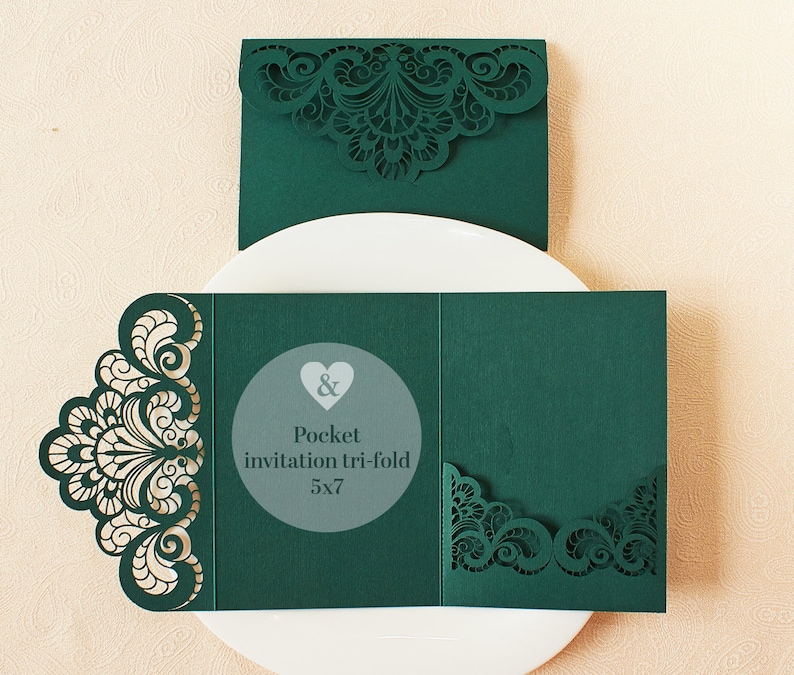 Emerald Green Wedding Invitation Pocket DIY Dusty Green Etsy