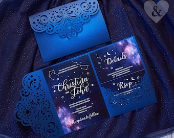 Galaxy invitation, Starry night invite, Celestial wedding invitation, Pajama party invite, Sleepover invitation, Slumber party invite pyjama