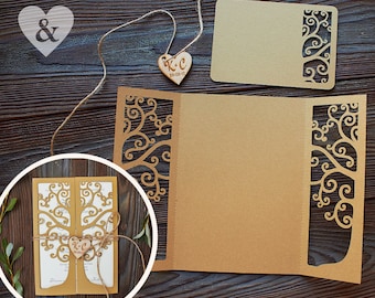 Rustic Tree Wedding Invitation cricut svg Template diy, Laser Cut Gatefold, Eco Friendly