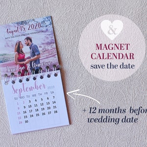 Save the Date Hochzeit Magnet mit Foto und Kalender 12 Monate, Gäste Kühlschrankmagnet mit Hochzeitsdatum, Jahrestag Geburtstag Save Date Geschenk