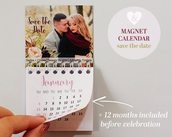 Imán personalizado con foto para guardar la fecha, calendario de bodas Marsala