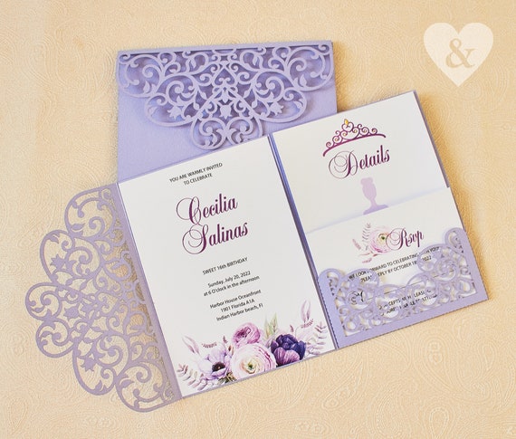  100 Wedding Invitations Purple Violet Lace Design +
